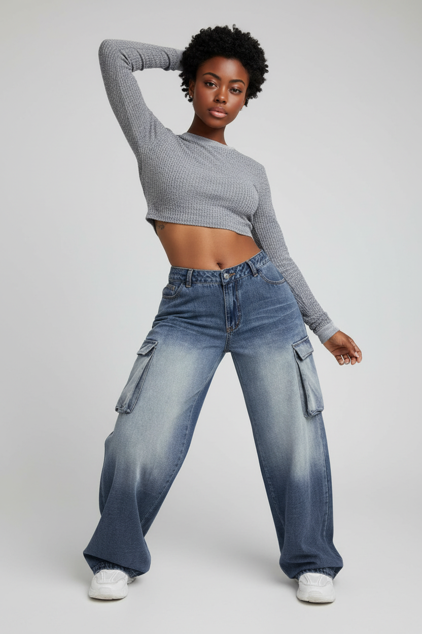 Vintage Wide Leg Cargo Jeans