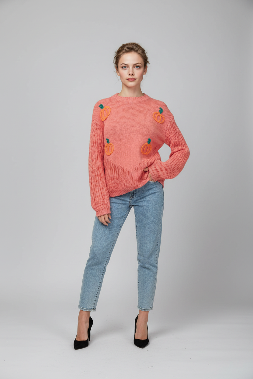 Pumpkin Embroidered Thanksgiving Holiday Sweater