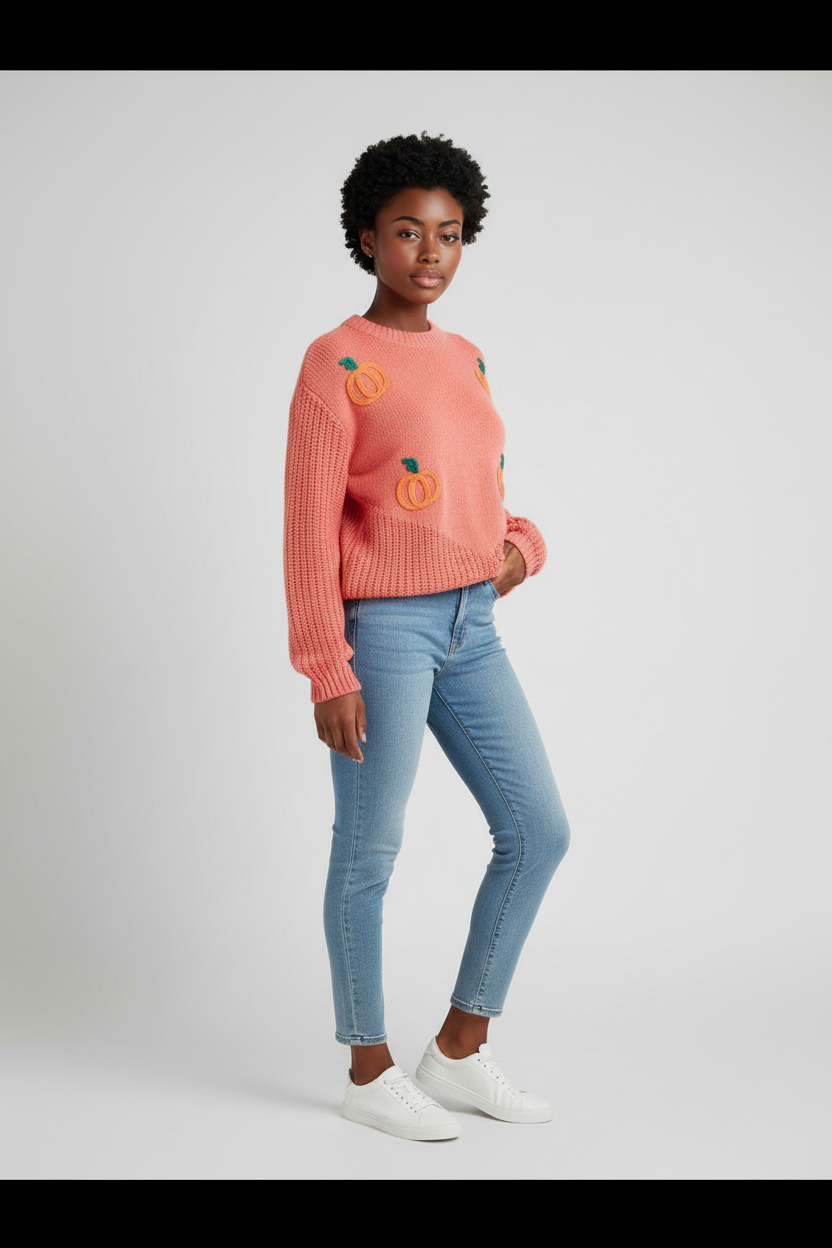 Pumpkin Embroidered Thanksgiving Holiday Sweater