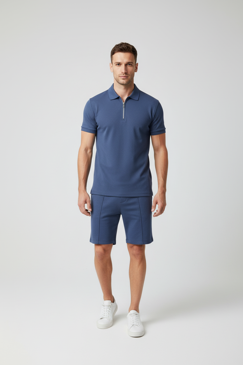 The Sophisticated Man Zip Short Sleeve Top and Shorts Set