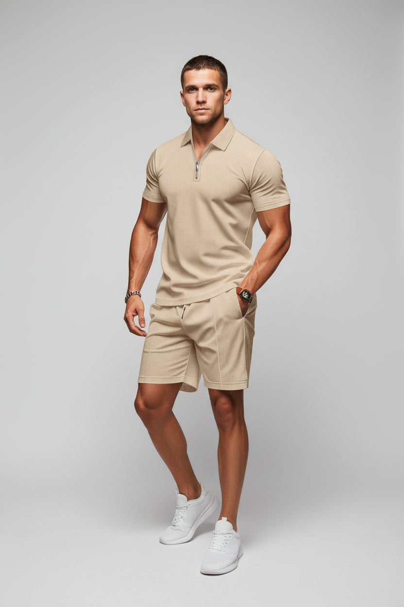 The Sophisticated Man Zip Short Sleeve Top and Shorts Set