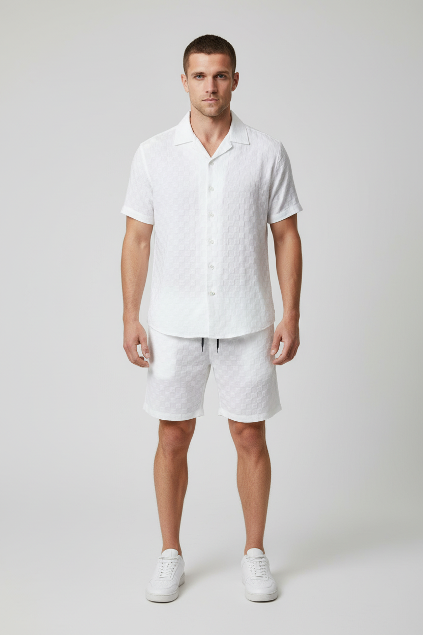 Guy Collared Neck Short Sleeve Top and Shorts Set Plus Size
