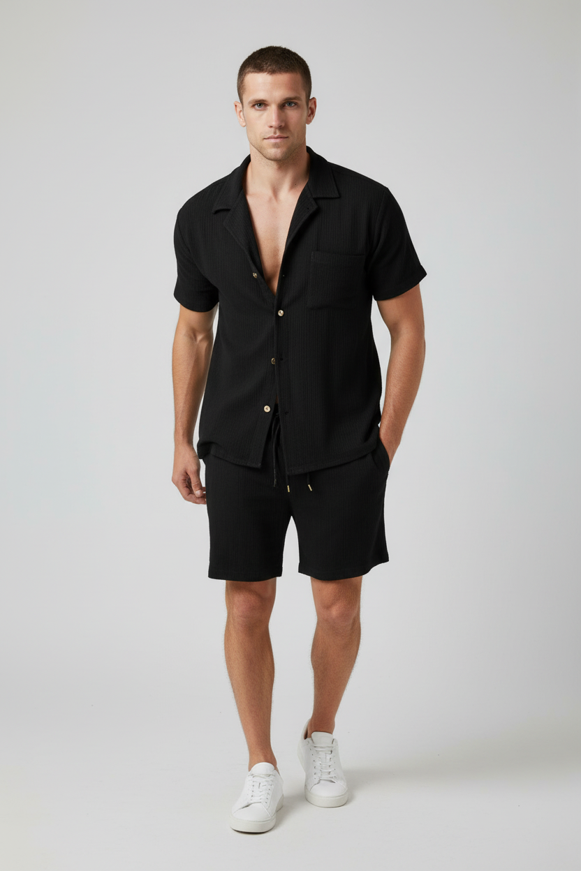 Summer Button Detail Short Sleeve Top and Shorts Set Plus Size